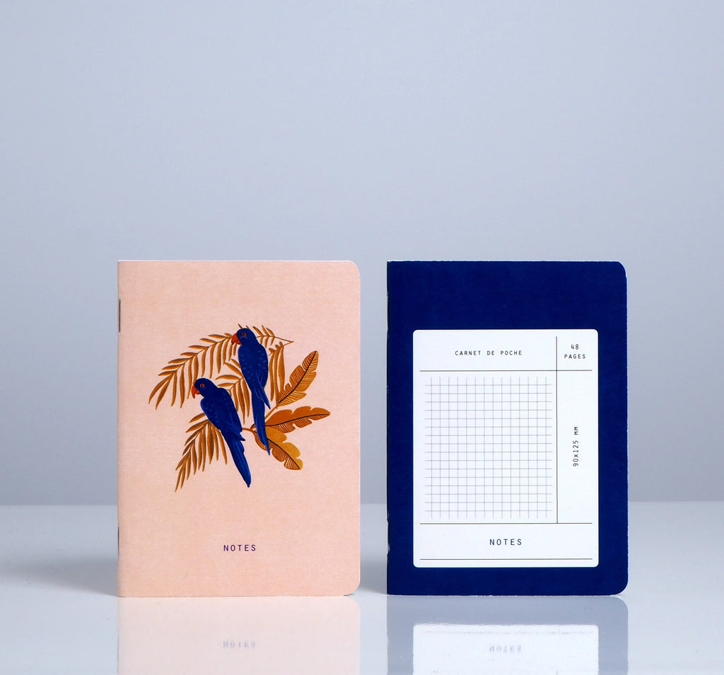 Parrots Mini Pocket Book, Blank and Grid | Paper & Cards Studio