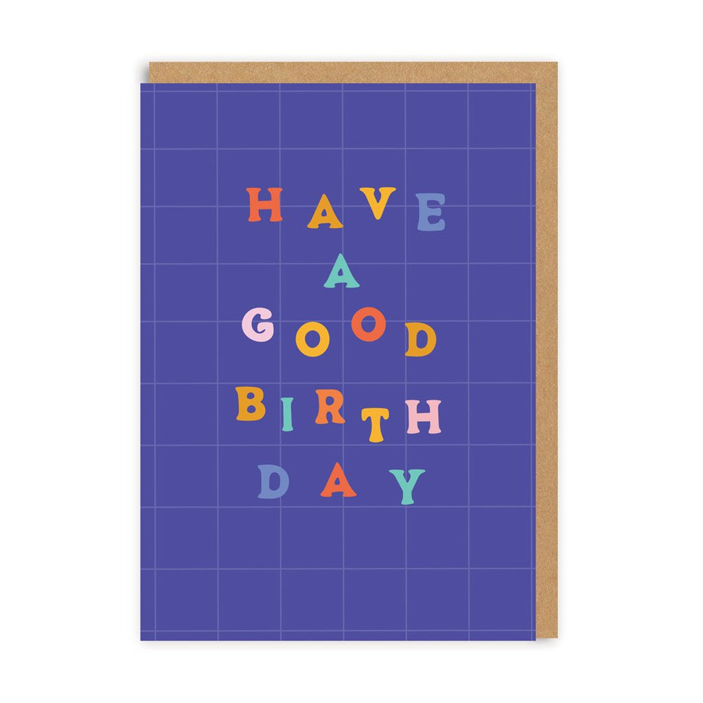 Have a good birthday colourful text on blue grid greeting card