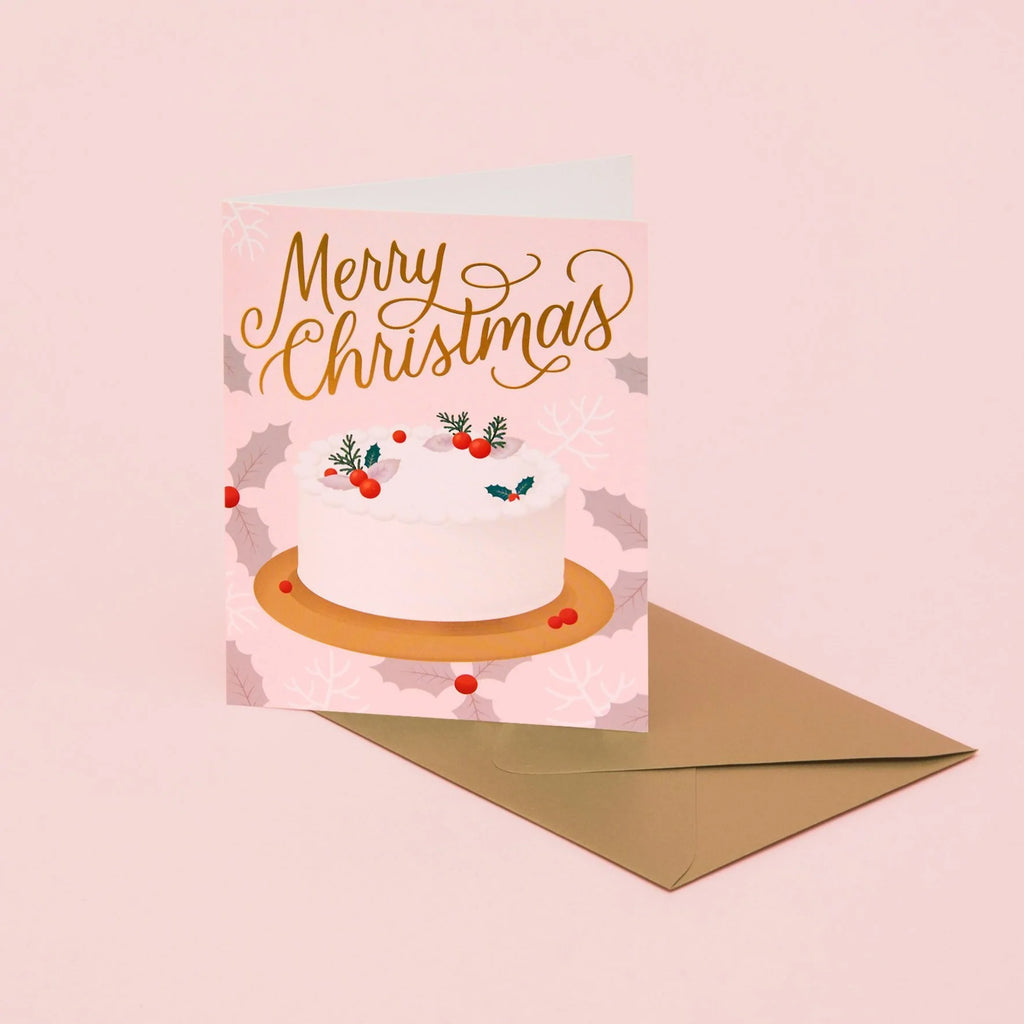 Merry Christmas holiday dessert cake card - pink