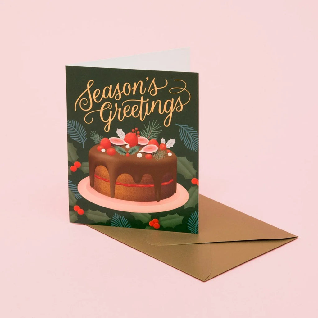 Season's greetings holiday dessert cake card - green