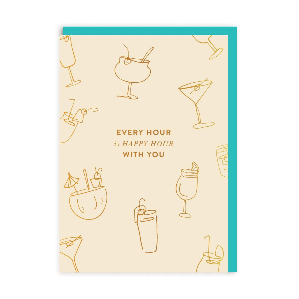 Every hour is happy hour with you yellow cocktails greeting card