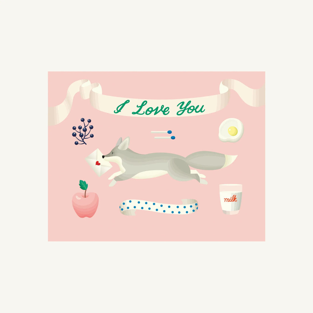 I love You Fox Pink Greeting Card