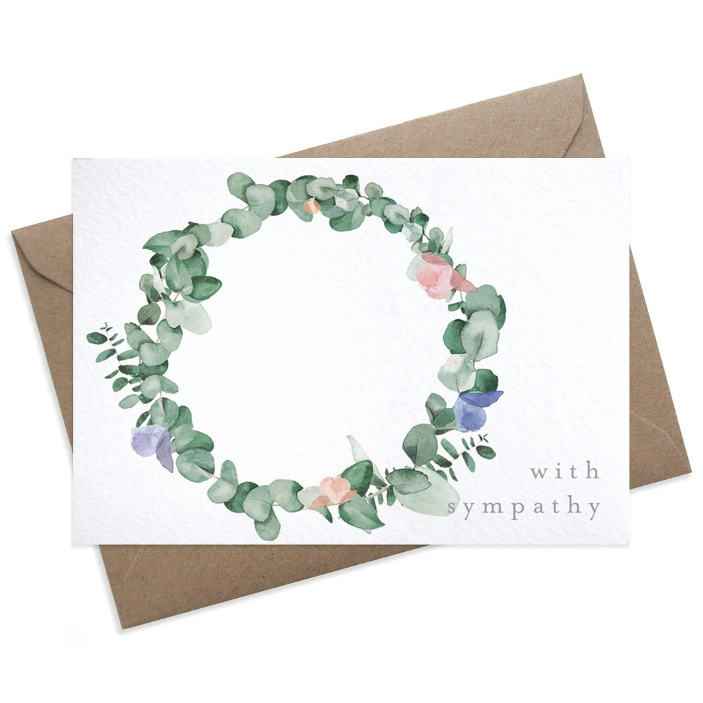 with sympathy foliage watercolour wreath greeting card