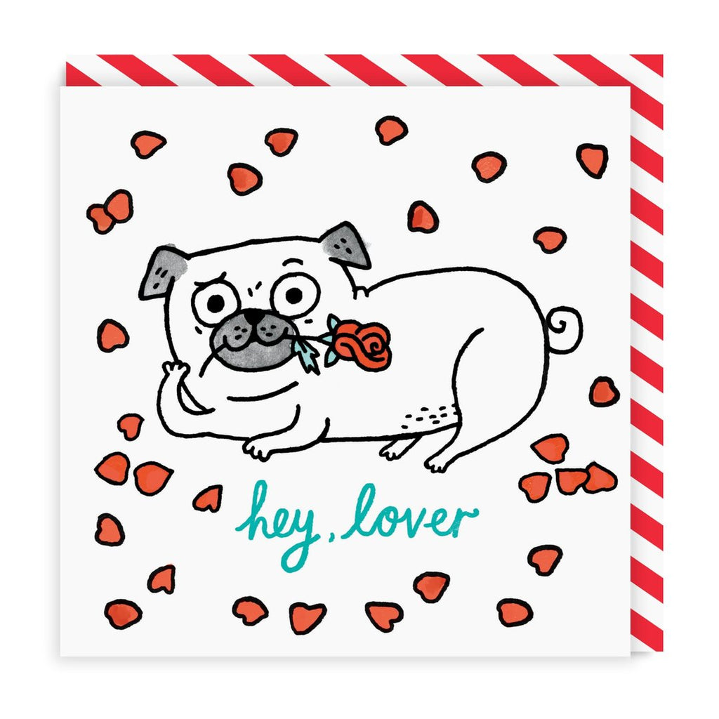 Hey Lover Pug Rose Petals Love Greeting Card